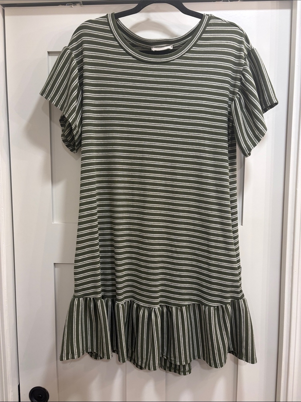 entro Olive Green and White Striped Knit Top with pockets